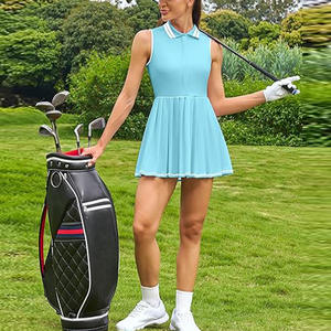 Gaun Golf/Tenis Kerah POLO Warna Kontras Logo Kustom Rok Lipit Celana Pendek Terpisah Pakaian Padel Pickleball dengan Saku - Product Image 2