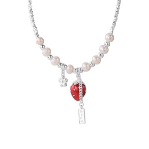 Collar de Plata con Perla de Fresa, Colgante de Plata de Ley S925, Estilo INS para Mujer, Cadena para Clavícula Linda y Dulce, Uso Diario - Product Image 5