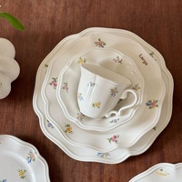 Vaisselle en céramique florale de jardin français conception de plante mignonne assiette profonde soucoupe tasse à café Spaghetti Dessert dîner bol assiette ensemble