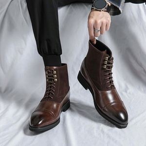 Bottes mi-mollet en PU pour homme, style cowboy, à lacets, effet vieilli, grandes tailles, tendance, collection automne-hiver, pour le commerce transfrontalier - Product Image 4