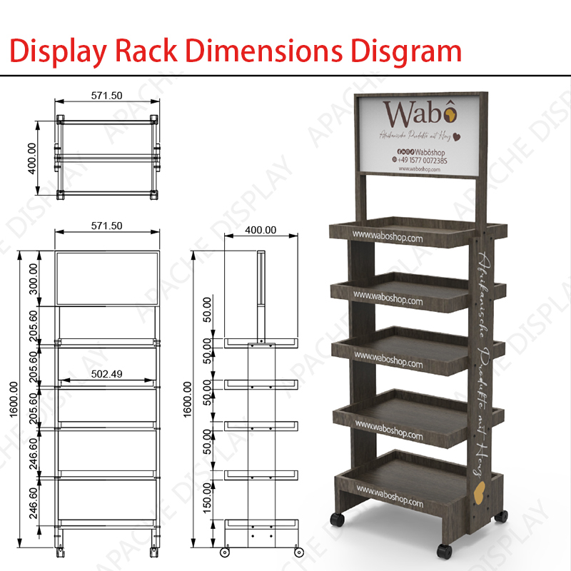 Apache Custom Multi-layer Easily Movable Skincare Wood Display Rack with Casters for Cosmetics and Skincare Stores — view 3