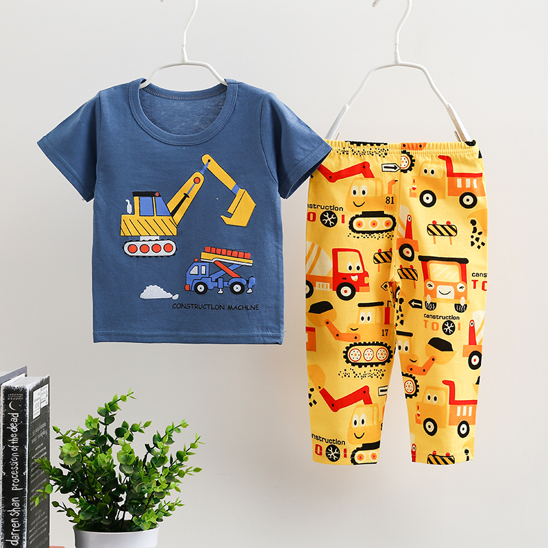 wholesale children summer kids short sleeve cartoon print clothes Tshirts pants 2pcs sets