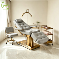 Lit de beauté électrique de luxe avec base dorée, lit de massage en cuir, lit de soin du visage et des cils pour salon, lit esthétique pour esthéticienne