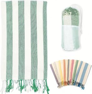 Toalla de Playa Turca de Algodón Extra Grande, Ligera y Absorbente, con Borlas y Diseño de Logotipo Personalizado - Product Image 1