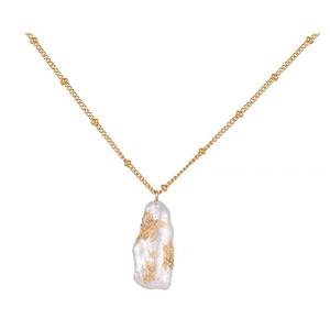 Collar de Perlas de Agua Dulce Barrocas Chapadas en Oro de 14K Hechas a Mano, Producción Única con Lámina de Cobre, Estilo de Cadena para Clavícula con Baño de Cobre - Product Image 5