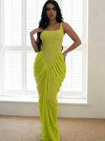 Robe longue plissée sans manches pour femme, 4 couleurs unies, décontractée, grande taille, pour soirée ou vacances, du S au XXL