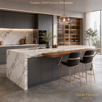 Meubles de cuisine modulaires modernes - Design en bois écologique ignifuge, options de finition en stratifié/verre/acrylique, charnières et robinets en MDF