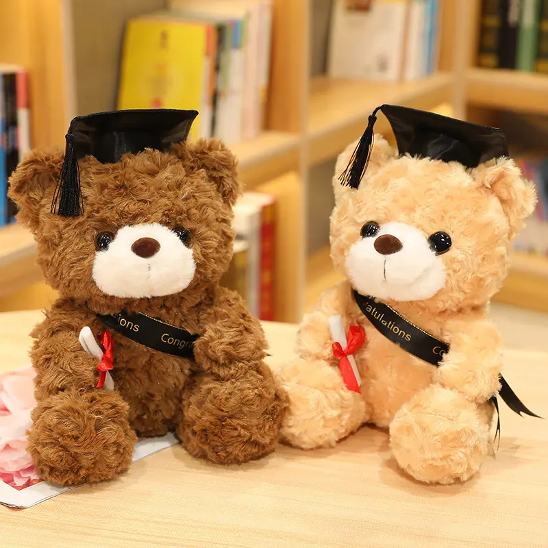 Promotional Wholesale Custom Fluffy Cute Graduate Teddy Bear Stuffed Plush Toys Students Graduation Gifts