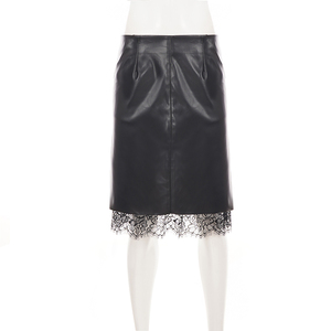 Falda midi retro de cuero con encaje, plisada, con abertura, estilo sexy y urbano, textura elegante, informal, para uso diario y versátil. - Product Image 6