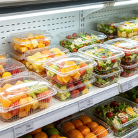 Conteneur en plastique transparent jetable à charnière 350A, respirant, avec impression personnalisée pour fruits frais et aliments, vente en gros