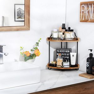 Étagères d'angle d'armoire Étagère d'angle de comptoir de cuisine à 2 niveaux <span class=keywords><strong>Petite</strong></span> étagère d'organisation de comptoir en bois Étagère à épices et étagère de rangement - Product Image 2