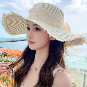 หมวกกันแดดโบว์ใหญ่สำหรับผู้หญิงหมวกกันแดดปีกกว้างสวย<span class=keywords><strong>หวาน</strong></span>หรูหราสำหรับฤดูร้อนอาหารฝรั่งเศสกันแดดกลางแจ้ง - Product Image 2