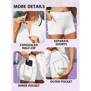FOXA Women Tennis Dress Polo Golf Zip Up Pleated Quick Dry Workout Dress With Separate Shorts And <b>Bra</b> - Product Image 6