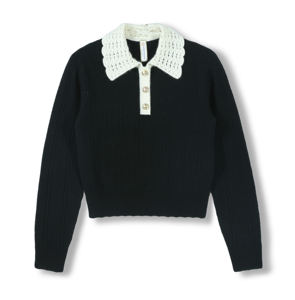 Maglione Pullover a maniche lunghe con collo a collo alto elegante primavera-estate 2024 personalizzato OEM & ODM <span class=keywords><strong>donna</strong></span> di lusso con collo a uncinetto Pointelle - Product Image 1