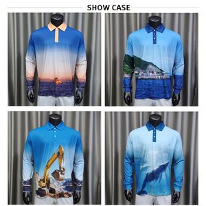 เสื้อโปโลแขนยาวผ้าโพลีเอสเตอร์ผสมสแปนเด็กซ์แบบซับลิเมชั่นสั่งทำพิเศษ ป้องกันรังสียูวี 50+ สำหรับผู้ชาย แห้งเร็ว เหมาะสำหรับตกปลา วิ่ง - Product Image 3