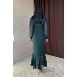 Vestido de Chifón Verde Esmeralda al por Mayor, Corte en A, con Fruncido Frontal, Largo hasta el Suelo, para Fiesta Formal, Noche o Dama de Honor - Product Image 2