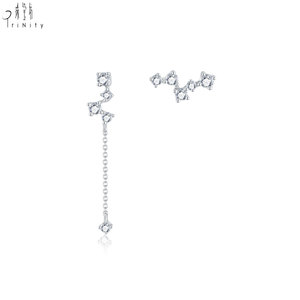 Boucles d'oreilles clous asymétriques à pampilles de qualité exceptionnelle en or blanc massif 18 carats avec diamants naturels véritables, vente en gros - Product Image 1