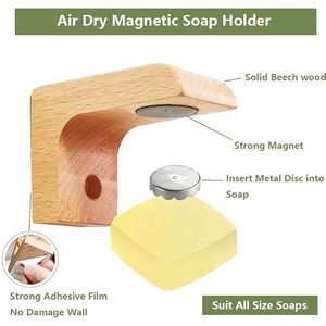 Enkelvoudige Houten Magnetische Staafzeephouder Staande Type Installatie Voor Douchewand <span class=keywords><strong>2</strong></span> Sets Houten Zeepbakje Voor Zeep - Product Image 4