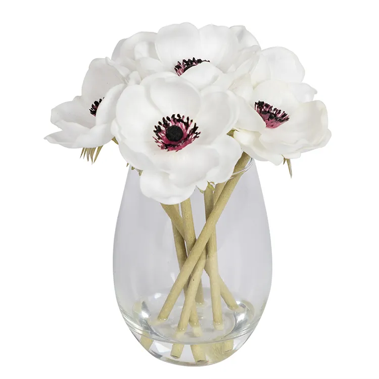 Fiori Co-arti casa Anemone bianco fiore di ciliegio di seta Sakura fiore artificiale In vetro vasi artigianali decorazione fiori