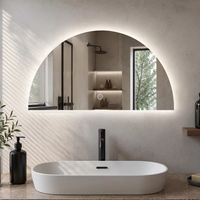 Espejo LED Semicircular Moderno con Forma de Media Luna, Espejo de Baño con Arco Iluminado y Control Táctil para Proyectos de Hoteles, Villas y Apartamentos