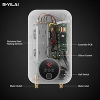 Chauffe-eau électrique sans réservoir à chauffage rapide en 3 secondes avec commande à bouton rotatif continu, élément en acier inoxydable 6500W