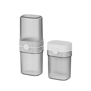 Juego de vasos para cepillos de dientes de viaje con tapa, estuche portátil para guardar artículos dentales para el hogar y viajes, material apto para mascotas, blanco y gris claro - Product Image 1
