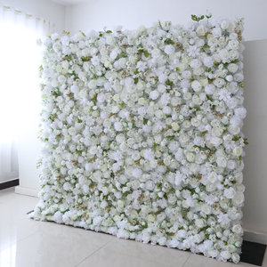 แผงผนังลายดอกกุหลาบผ้าไหมสีขาวแผงผนังดอกไม้8FT * 4ft ผนังประดิษฐ์สำหรับตกแต่งงานแต่งงาน - Product Image 2