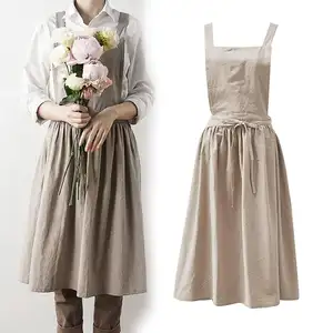 Vestido cruzado de algodón para mujer, delantal de lona de estilo nórdico japonés para tienda de flores, alta calidad, 100%
