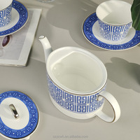 Théière bleue illimitée de luxe légère tasse à café service à thé de l'après-midi tasse à café de bureau théière en porcelaine