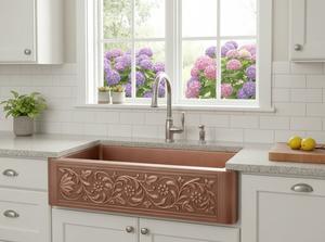 Évier de cuisine rustique en cuivre massif de haute qualité, à tablier, cuve profonde, finition antique, fait main, pour cuisines modernes - Product Image 3