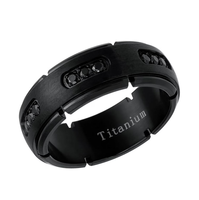 8mm Titane Alliance Noir Cubique Zircone CZ Ensemble Noir Titane Anneau Pierre Naturelle Anneau Bijoux Titane