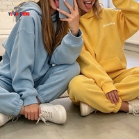 Set Dua Potong Pakaian Wanita Musim Gugur Celana Jogger dan Hoodie Custom Puff Print Kasual Oversized Fleece Katun Tracksuit