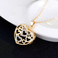 Mode Senior Dames Taille Réglable En Acier Inoxydable Coeur Zircon Incrusté Bracelet Collier Anneau Bracelet Ensemble