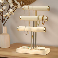 Présentoir à bijoux en T détachable à 3 niveaux en velours beige pour colliers, boucles d'oreilles, bagues et montres