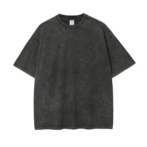 Camiseta masculina de manga curta grande plus size 250g de cor sólida lavada pesada 100% algodão
