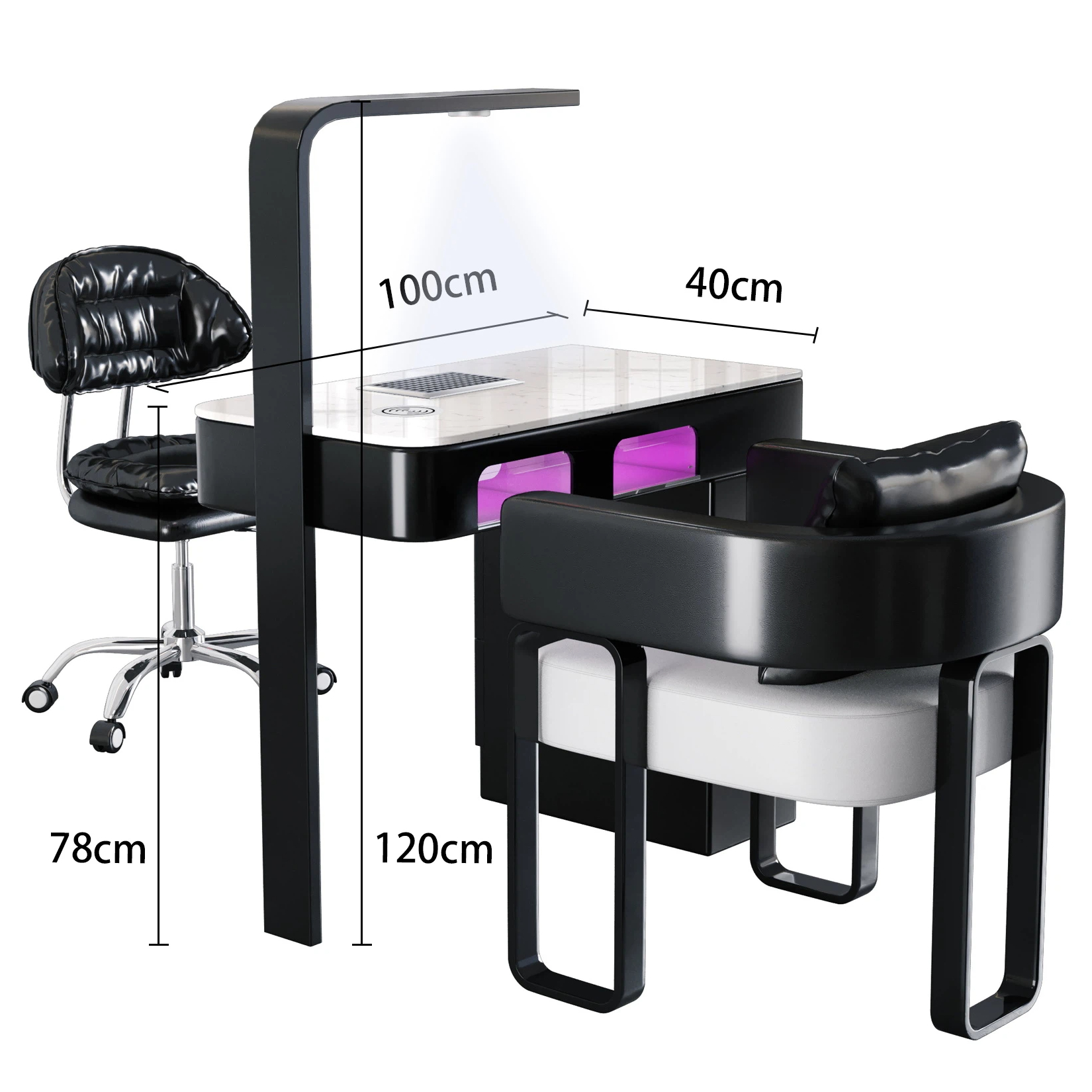 Ensemble de table de manucure de luxe avec plateau en marbre noir