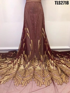 Supoo 품질 스팽글 수 놓은 아프리카 얇은 명주 그물 레이스 원단 프랑스 레이스 Dantel - Product Image 5