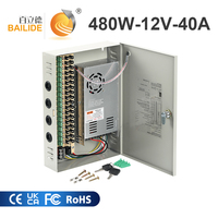 BLD-12V-40A-480W 18CH Boîtier d'alimentation transformateur de lampe à pleine puissance avec surveillance, 110/220V AC, sorties multiples