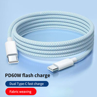 Cable trenzado de 2M PD 60W, cable de carga rápida 3A con conectores duales tipo C macho a macho para teléfono inteligente IP 15 Pro Max