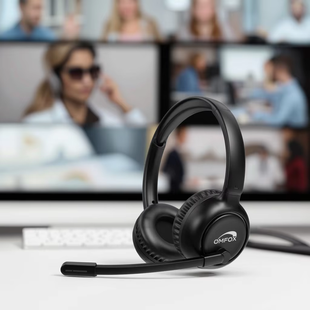 OBM /ODM for OMFOX KTC105B+ Noise Cancellation for Bluetooth Headphones Wireless Call Center Headset Qualcomm for PC Work Zoom