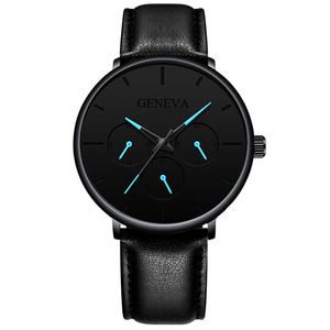 Venta caliente de tres ojos,. Los hombres de la correa de cuero de la PU de <span class=keywords><strong>Ginebra</strong></span> reloj de cuarzo con bajo precio relojes - Product Image 3