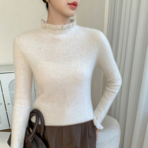 Nouveau pull en cachemire fin pour <span class=keywords><strong>femme</strong></span>, col semi-montant, tricot ajusté, à porter en dessous. - Product Image 2