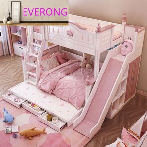 Cama Infantil Rosa con Diseño <span class=keywords><strong>de</strong></span> Corona <span class=keywords><strong>para</strong></span> Niñas, Cama Litera Multifuncional con Tobogán - Product Image 3