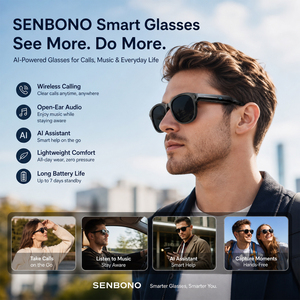 Occhiali Intelligenti SENBONO M89-<span class=keywords><strong>S</strong></span> con Lenti Graduali, Fotocamera HD, Riproduzione Musicale e Assistente Vocale - Product Image 5