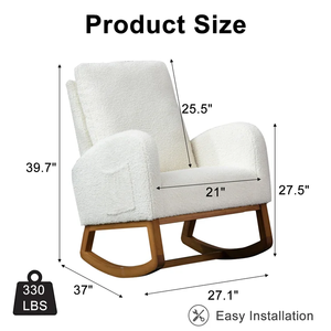 Chaise de salon confortable chaise berçante pépinière Base en bois massif poche latérale blanc Accent fauteuil bébé chaise berçante pour adultes - Product Image 5