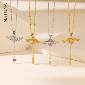 Natuna Trendy Pink Heart collana collana con ali d'angelo collare Para Mujer collana con angelo argento S925 <span class=keywords><strong>gioielli</strong></span> in argento per le donne - Product Image 1