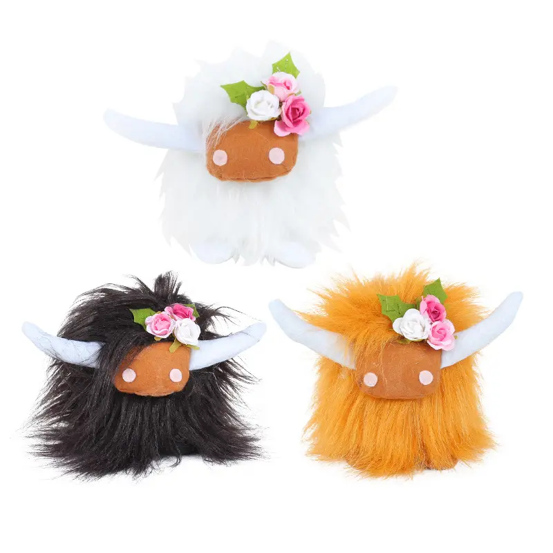 Scottish Highland cattle figure long-haired cattle toy doll ornaments Party props farmhouse style decoration plush toy design