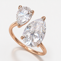 Bague de fiançailles Kirin personnalisée de luxe avec double moissanite taille poire, plaquée or rose, en argent 925 véritable, OEM ODM