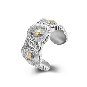Daisy Pattern <b>Titanium</b> Steel <b>Ring</b> 18K Gold Plated Men's Fashion Jewelry Gift - Product Image 5