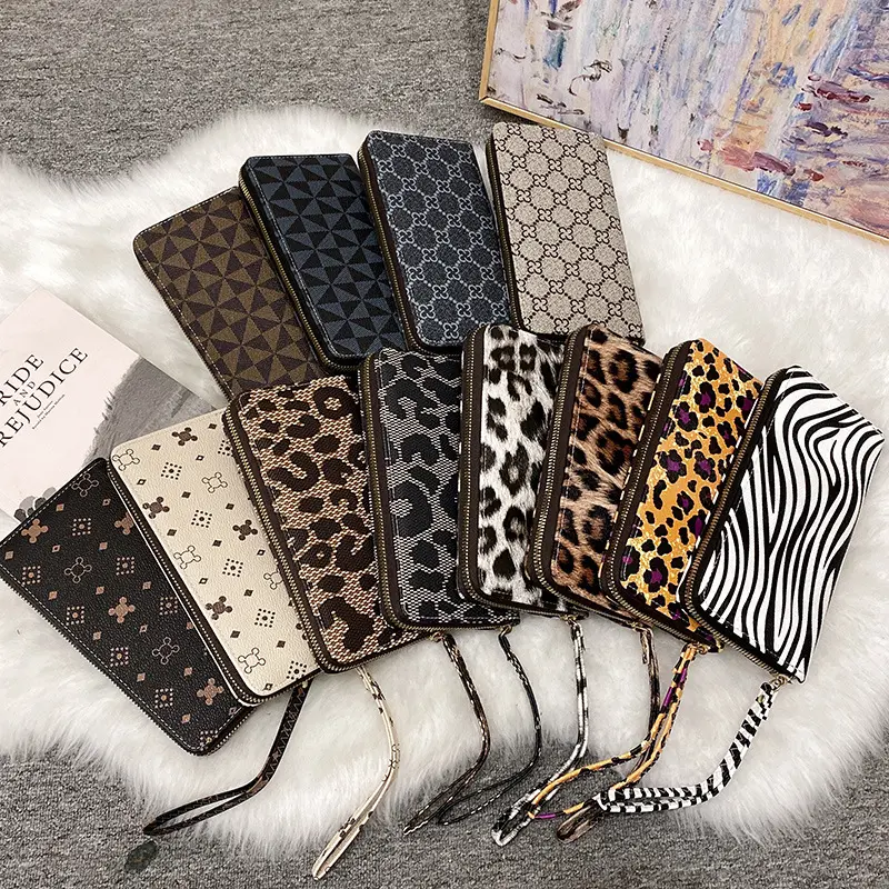 2023 women Custom Printed Luxury Designer Women leopard print Leather Credit Card Wallet With Zipper